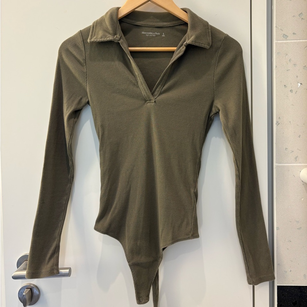 Abercrombie & Fitch Khaki Long Sleeve Bodysuit